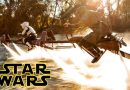 Perseguição sobre a água com veículos Star Wars modificados