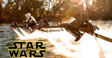 Perseguição sobre a água com veículos Star Wars modificados